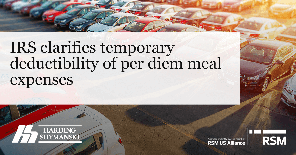 IRS clarifies temporary deductibility of per diem meal expenses